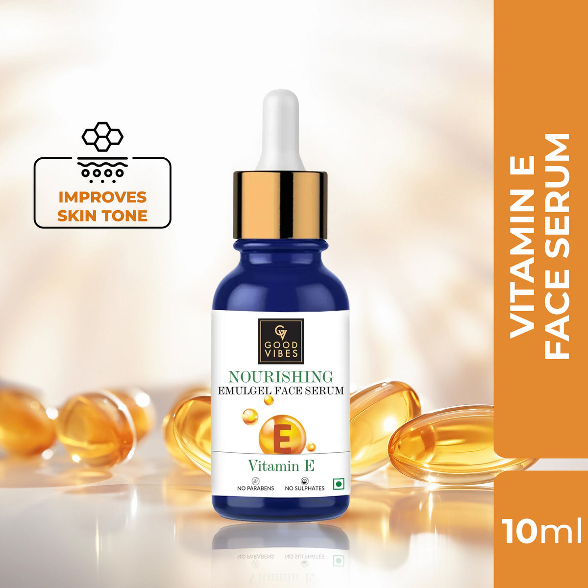 Good Vibes Vitamin E Nourishing Emulgel Face Serum | Hydrating, Nourishing | No Parabens, No Sulphates, No Animal Testing (10 ml) - Good Vibes