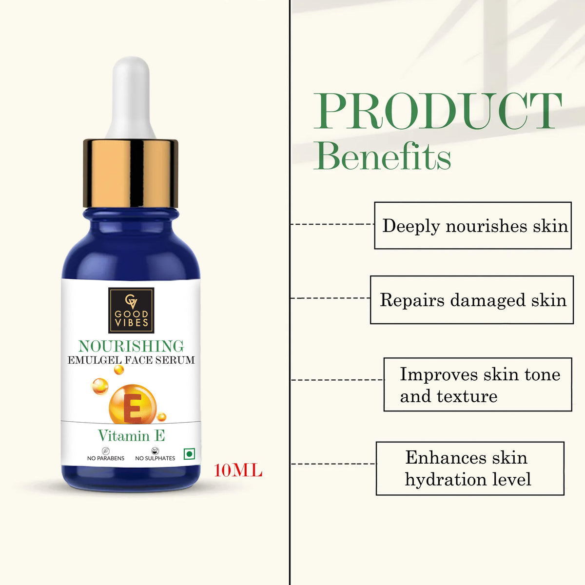 Good Vibes Vitamin E Nourishing Emulgel Face Serum | Hydrating, Nourishing | No Parabens, No Sulphates, No Animal Testing (10 ml) - Good Vibes image 3