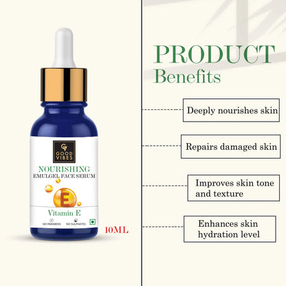 Good Vibes Vitamin E Nourishing Emulgel Face Serum | Hydrating, Nourishing | No Parabens, No Sulphates, No Animal Testing (10 ml) - Good Vibes image 3