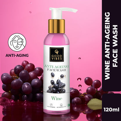 Good Vibes Wine Anti-Ageing Face Wash | Antioxidant, Elasticity | No Parabens, No Mineral Oil, No Animal Testing (120 ml) - Good Vibes
