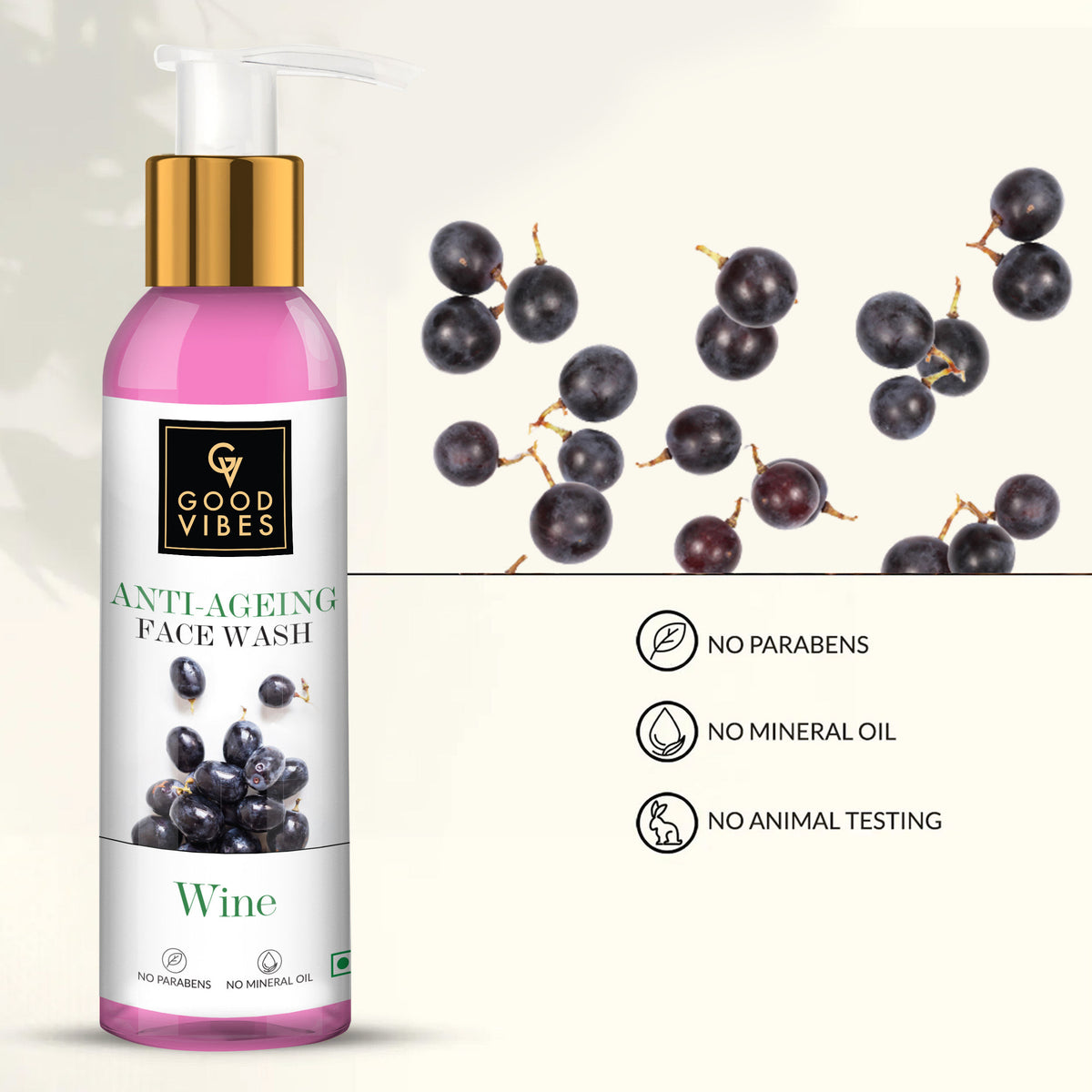 Good Vibes Wine Anti-Ageing Face Wash | Antioxidant, Elasticity | No Parabens, No Mineral Oil, No Animal Testing (120 ml) - Good Vibes image 2