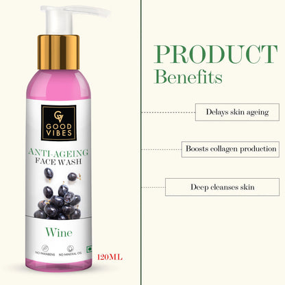 Good Vibes Wine Anti-Ageing Face Wash | Antioxidant, Elasticity | No Parabens, No Mineral Oil, No Animal Testing (120 ml) - Good Vibes image 4