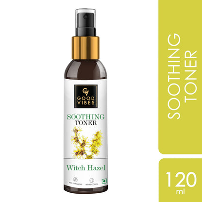 Good Vibes Witch Hazel Soothing Toner | Hydrating, Soothing | No Parabens, No Alcohol, No Sulphates, No Mineral Oil, No Animal Testing (120 ml) - Good Vibes
