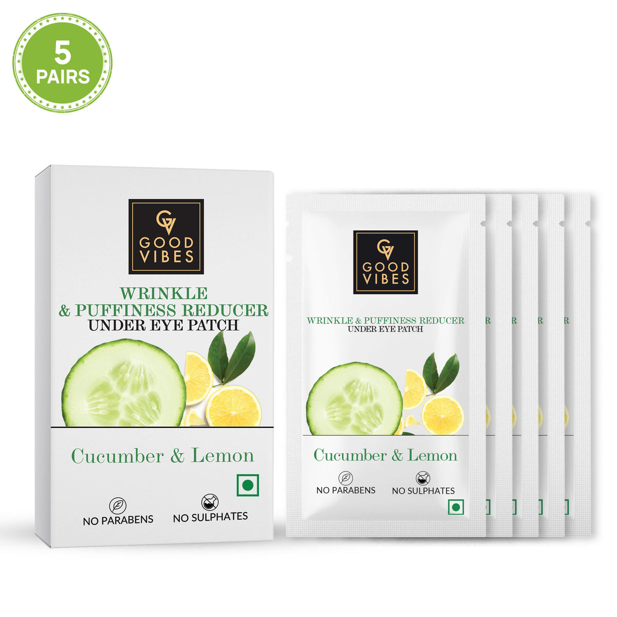 Good Vibes Cucumber & Lemon Wrinkle & Puffiness Reduction Under Eye Patch | Lightening | Vegan, No Parabens, No Sulphates, No Mineral Oil (20 ml) - Good Vibes