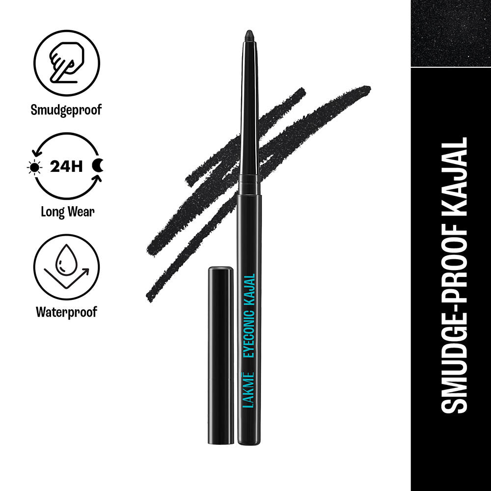 Lakme 9 to 5 Eyeconic Kajal, Waterproof, Smudge-Proof, lasts 24 Hrs, Sparkling Black, 0.35 g