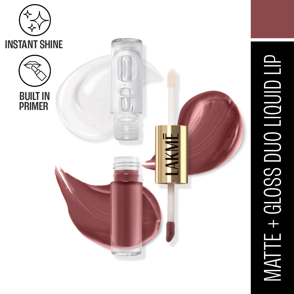 Lakme 9 to 5 Double Duty Matte to Glass Liquid Lip - Sweet Praline, 7.6 ml