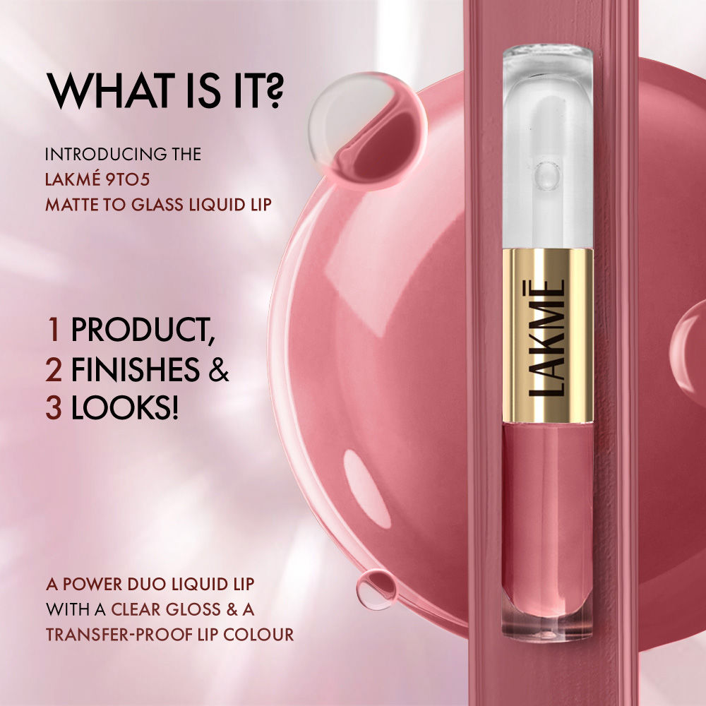 Lakme 9 to 5 Double Duty Matte to Glass Liquid Lip - Sweet Praline, 7.6 ml - Image 4