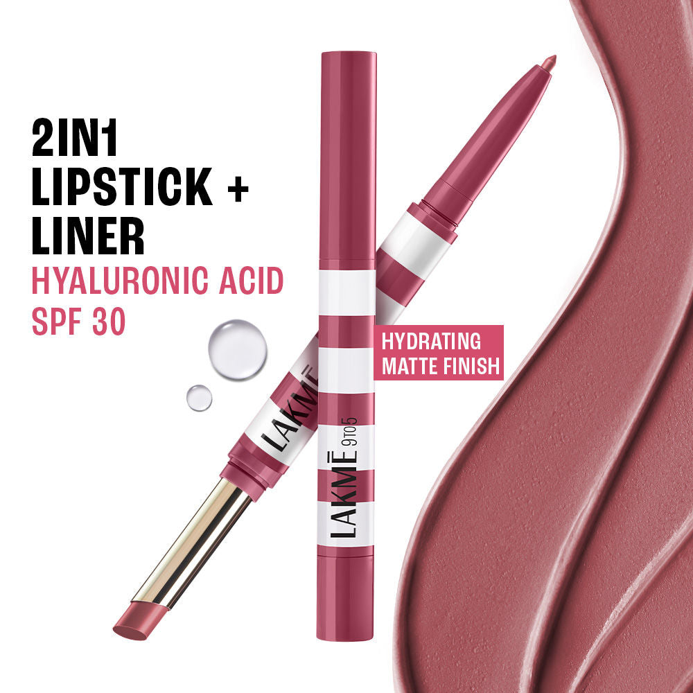 Lakme 9to5 Hya Matte Beach Edit Lipstick+Liner 6- Off Duty Nude- 2.24 g