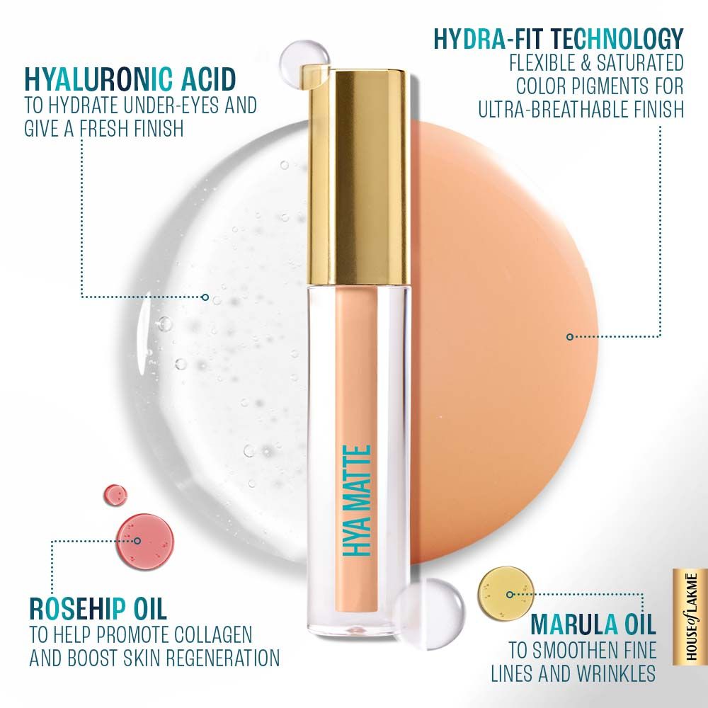 Lakme 9to5 Hya Matte Liquid Concealer With Hyaluronic Acid, Rosehip Oil, Marula Oil, Ultra Breathable Finish, Weightless Formula - Ivory - 2 ml - Image 2