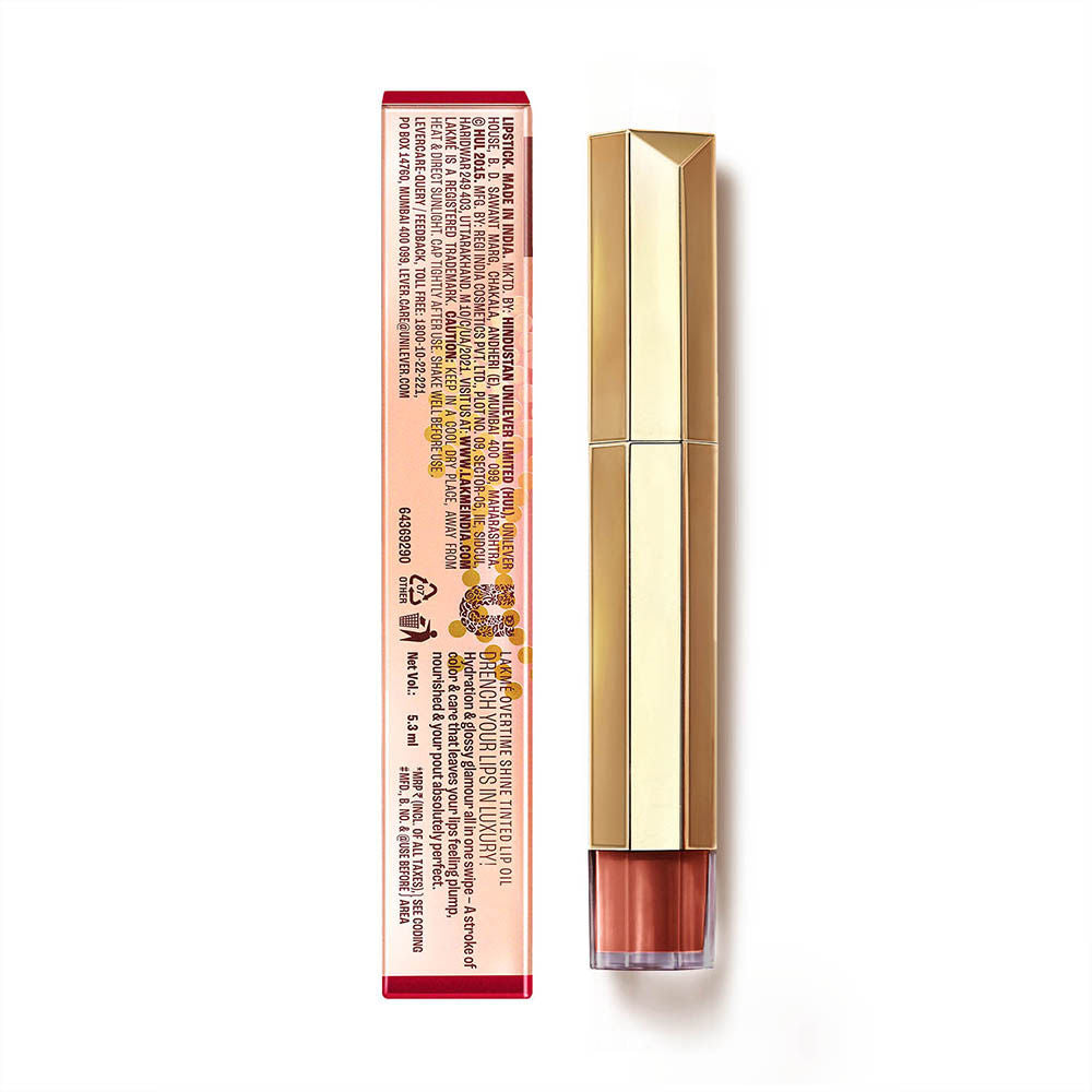 Lakme 9to5 Overtime Shine Tinted Lip Oil With Vitamin E, Shea Butter and Hyaluronic Acid, For Hydrated and Glossy Lips - Cocoa Truffle - 5.3 ml - Image 3