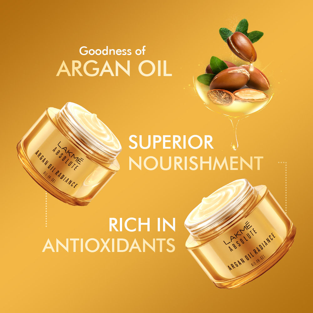 Lakme Absolute Argan Oil Radiance Oil-In Gel with Antioxidants, Argan Oil, Superior Nourishment, 50 g - Image 2