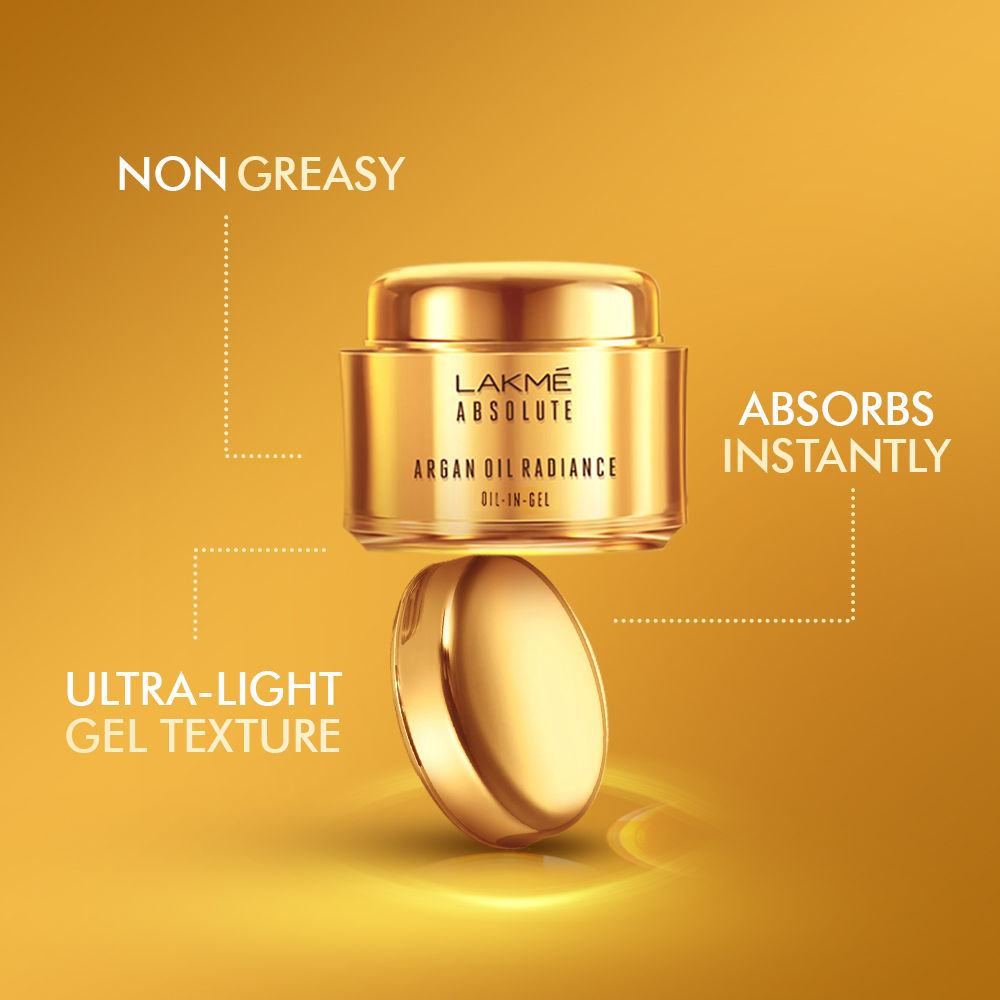 Lakme Absolute Argan Oil Radiance Oil-In Gel with Antioxidants, Argan Oil, Superior Nourishment, 50 g - Image 3