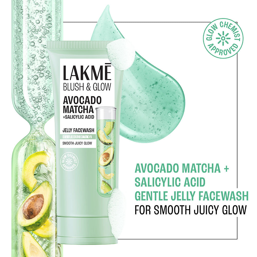 Lakme Blush & Glow Avocado Matcha + Salicylic Acid Gentle Jelly Face Wash for Oily and Combination Skin - 100 g