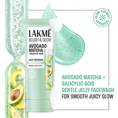 Lakme Blush & Glow Avocado Matcha + Salicylic Acid Gentle Jelly Face Wash for Oily and Combination Skin - 100 g
