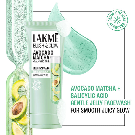 Lakme Blush & Glow Avocado Matcha + Salicylic Acid Gentle Jelly Face Wash for Oily and Combination Skin - 100 g
