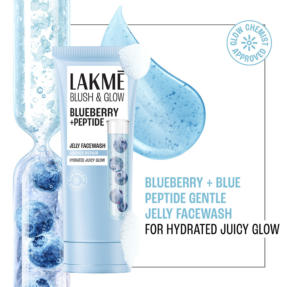 Lakme Blush & Glow Blueberry + Blue Peptide Gentle Jelly Face Wash for Dry and Dehydrated Skin - 100 g