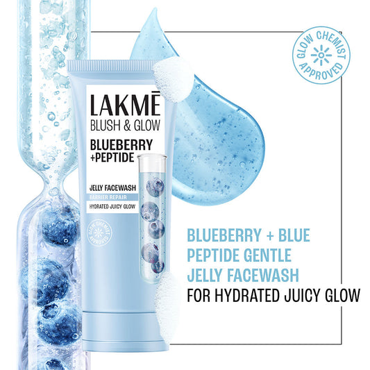 Lakme Blush & Glow Blueberry + Blue Peptide Gentle Jelly Face Wash for Dry and Dehydrated Skin - 100 g