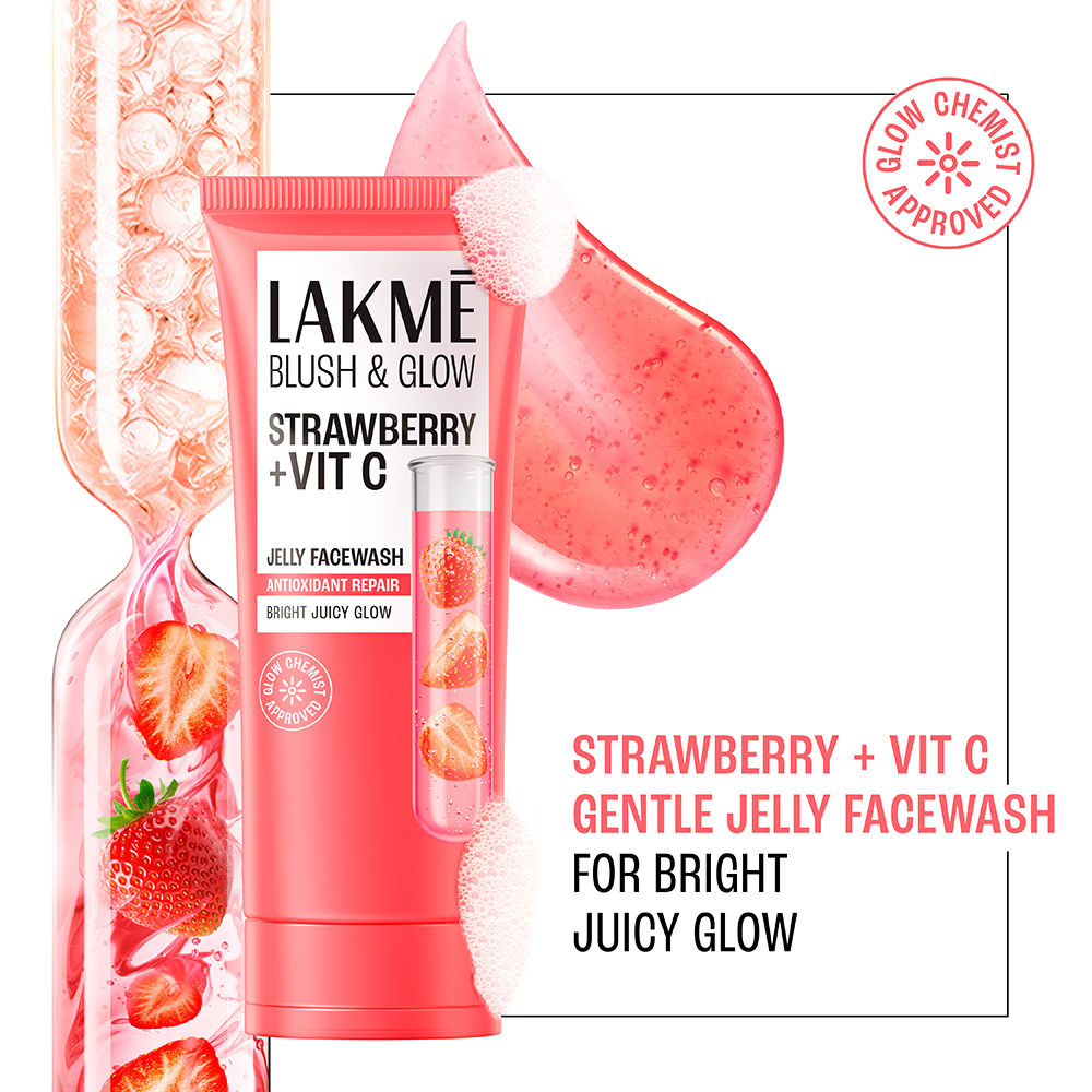 Lakme Blush & Glow Hydrating Strawberry Face Wash, with Vitamin C Serum, 100 g
