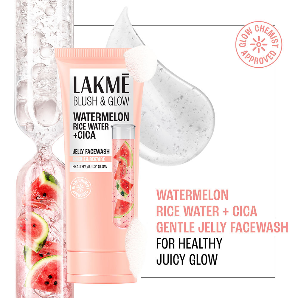 Lakme Blush & Glow Watermelon Rice Water + Cica Gentle Jelly Face Wash for All Skin Types - 150 g