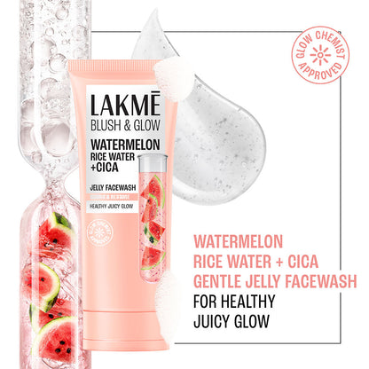 Lakme Blush & Glow Watermelon Rice Water + Cica Gentle Jelly Face Wash for All Skin Types - 150 g