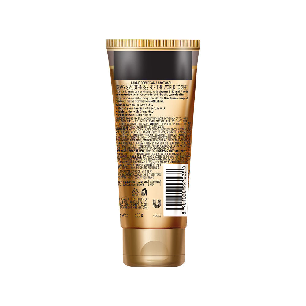 Lakme Dew Drama Face Wash with Pro-Ceramides & 6% Vitamin E + B3 + F Complex for Glowing Skin, 100 g - Image 3