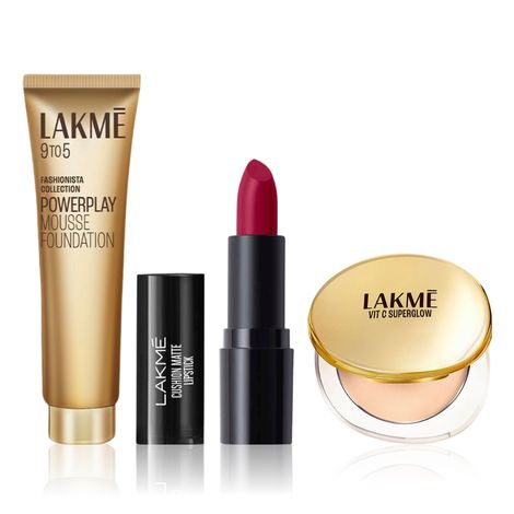 Lakme Festive Combo (9 To 5 Powerplay Matte Mousse Foundation 01 Rose Ivory (6 g) + VitC Superglow Skin Perfecting Compact Ivory10 (8 g) +