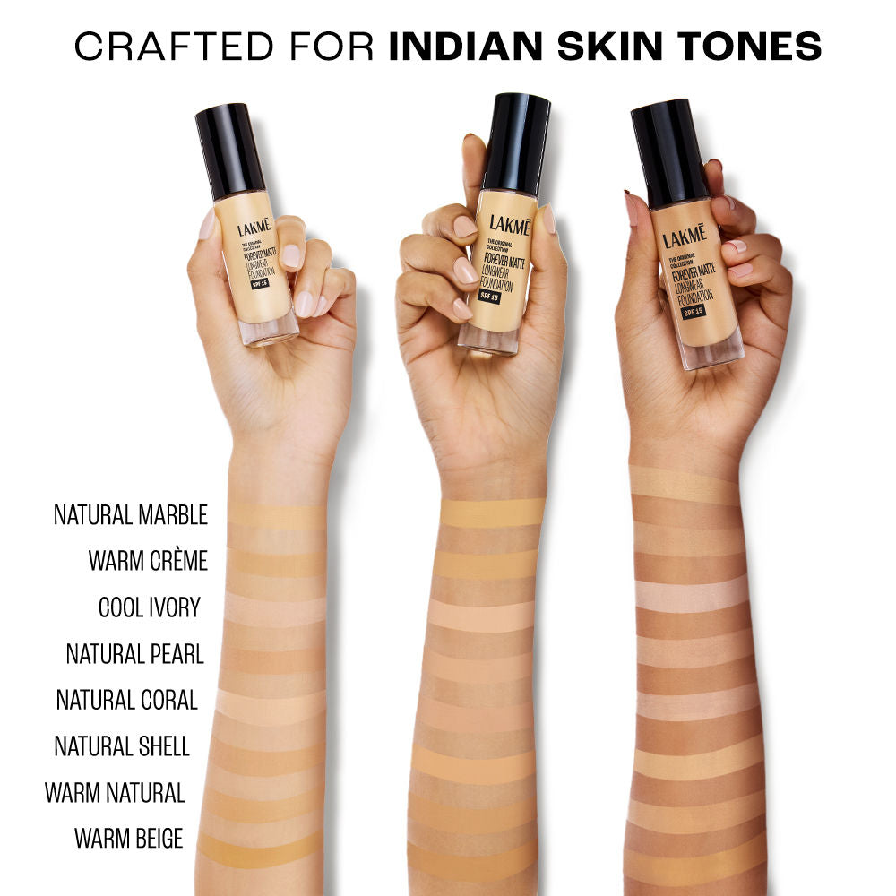 Lakme Forever Matte Longwear Foundation, Warm Beige,25 ml, With Active Niacinamide & SPF 15 - Image 5