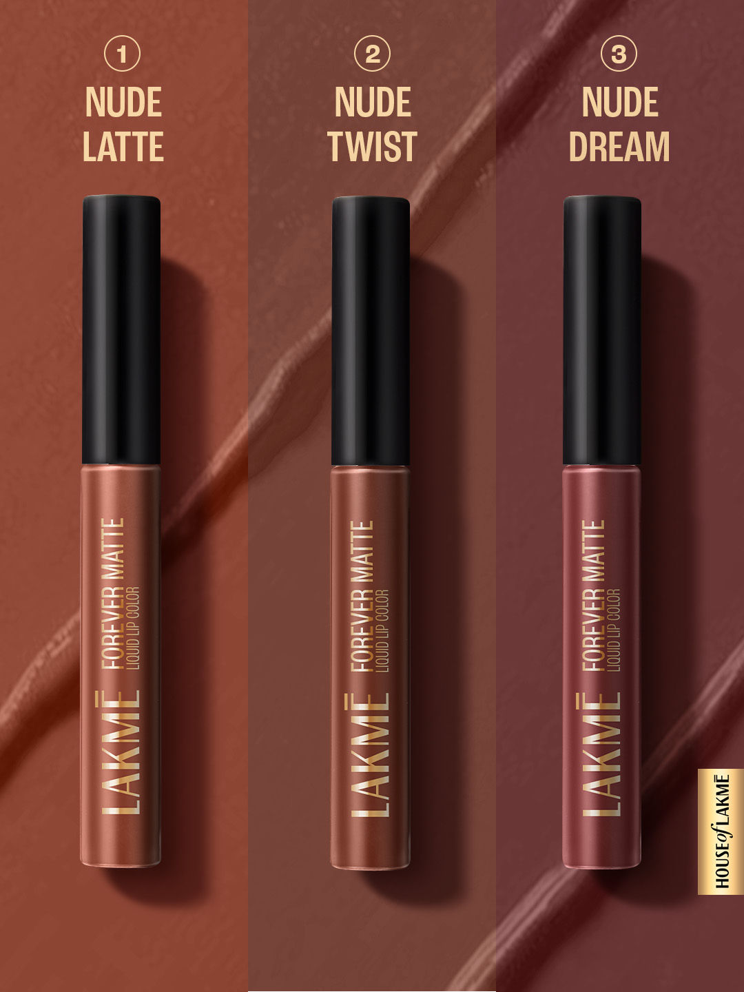 Lakme Liquid Lipstick Trio- Nude Moods, Forever Matte, Pack of 3, Light-weight, 16.8 ml - Image 2