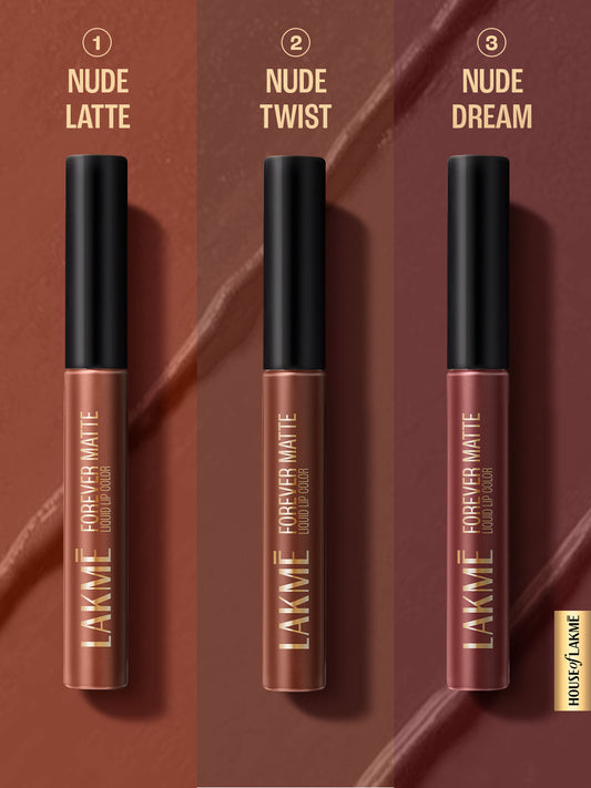 Lakme Liquid Lipstick Trio- Nude Moods, Forever Matte, Pack of 3, Light-weight, 16.8 ml - Image 2