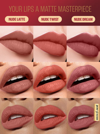 Lakme Liquid Lipstick Trio- Nude Moods, Forever Matte, Pack of 3, Light-weight, 16.8 ml - Image 4