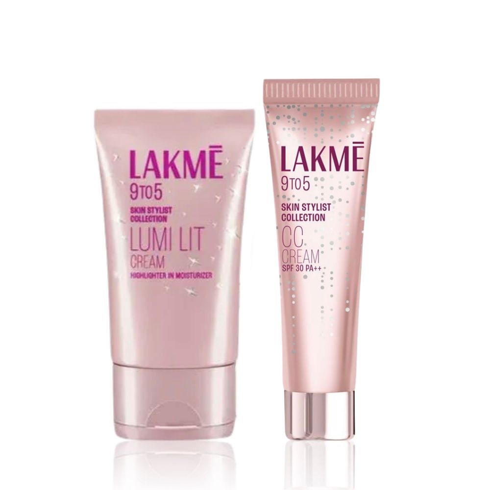 Lakme Combo Pack (Lakme Lumi Cream - Face cream with Moisturizer + Highlighter enriched with Niacinamide & Hyaluronic Acid - Dewy Rose 30 g + 9