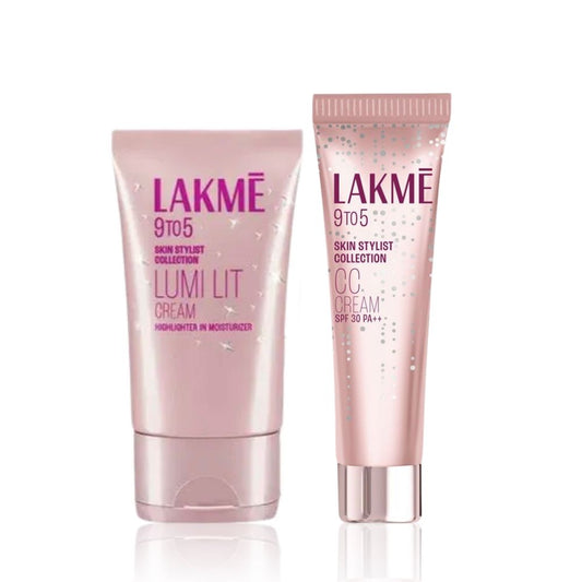 Lakme Combo Pack (Lakme Lumi Cream - Face cream with Moisturizer + Highlighter enriched with Niacinamide & Hyaluronic Acid - Dewy Rose 30 g + 9