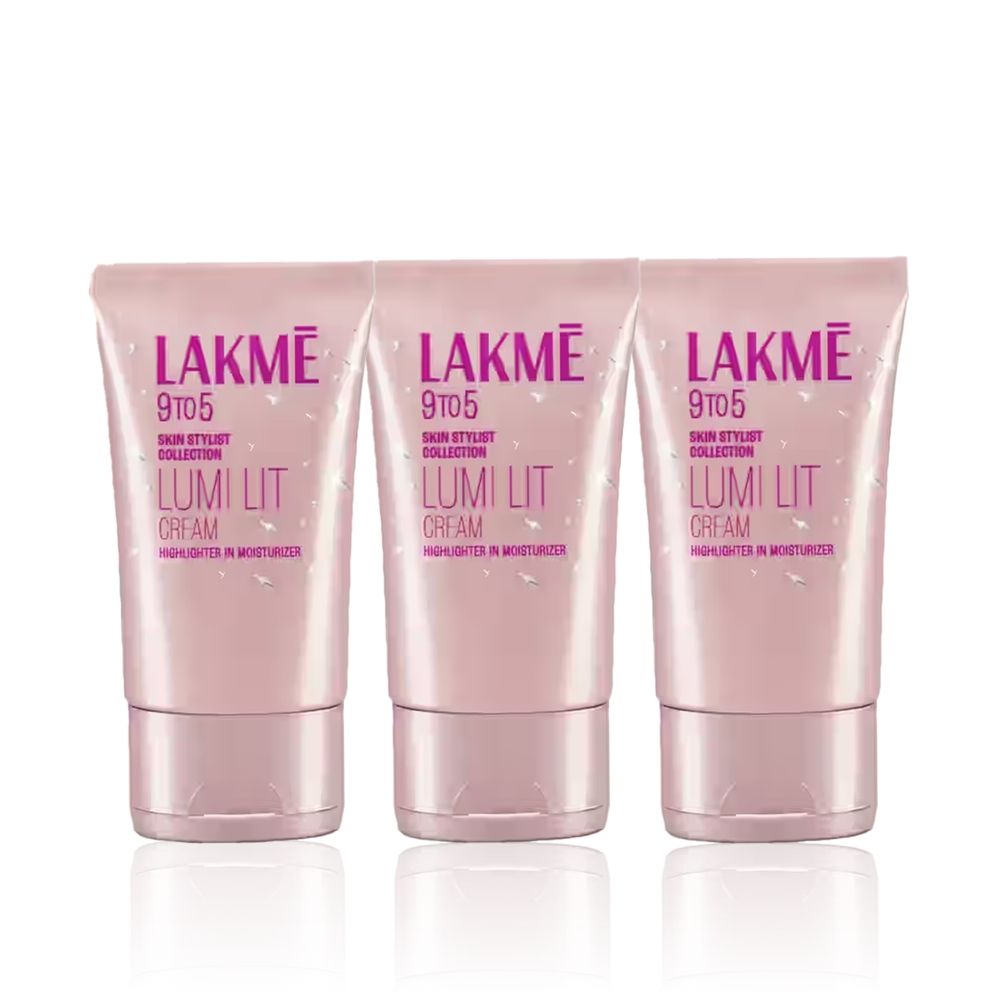 Lakme Lumi Strobe Cream - Highlighter + Moisturizer + Primer With Hyaluronic Acid & Niacinamide - Dewy Rose – Pack of 3