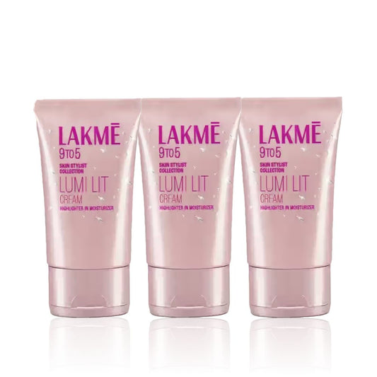 Lakme Lumi Strobe Cream - Highlighter + Moisturizer + Primer With Hyaluronic Acid & Niacinamide - Dewy Rose – Pack of 3