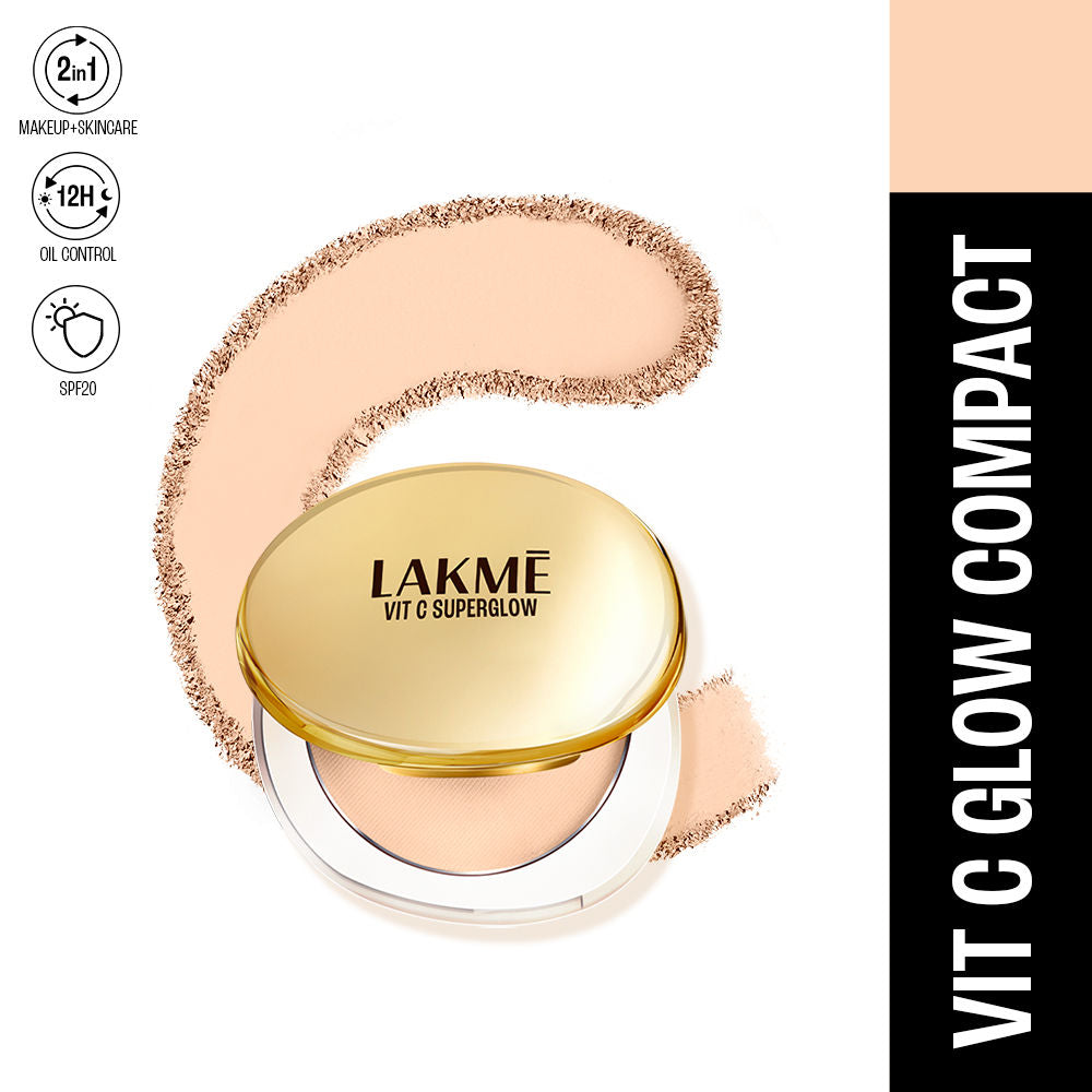 Lakme Makeup+Skincare VitC Superglow Skin Perfecting Compact Ivory10 8 g