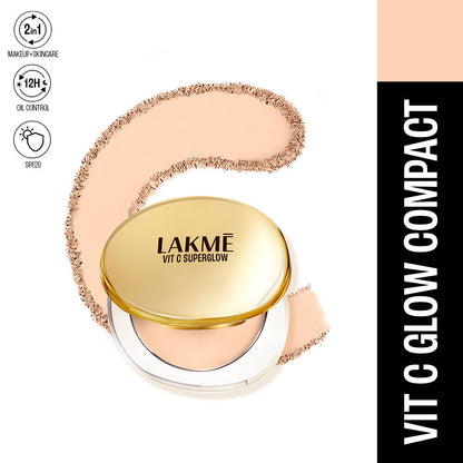 Lakme Makeup+Skincare VitC Superglow Skin Perfecting Compact Ivory10 8 g