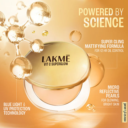 Lakme Makeup+Skincare VitC Superglow Skin Perfecting Compact Ivory10 8 g - Image 5