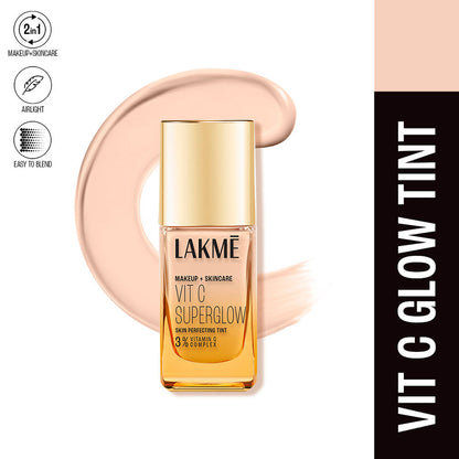 Lakme VitC Superglow, with 3% Vitamin C, Skin Perfecting Tint, 25 ml, Cool Ivory C100