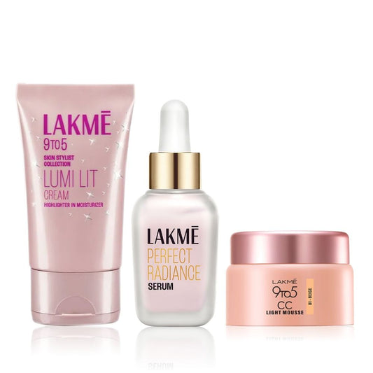 Lakme No Makeup Makeup Must Haves combo (Lumi Skin Cream(30 g) and Absolute Perfect Radiance Serum(15 ml)+ 9 To 5 CC Mousse - Beige(25 g))