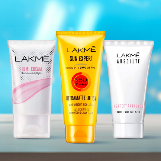 Lakme on-the-go Skin Essentials Combo 1 (Perfect Radiance Brightening Face Wash, Illuminated Look (50 g) + Sun Expert SPF 50 Super Matte Lotion