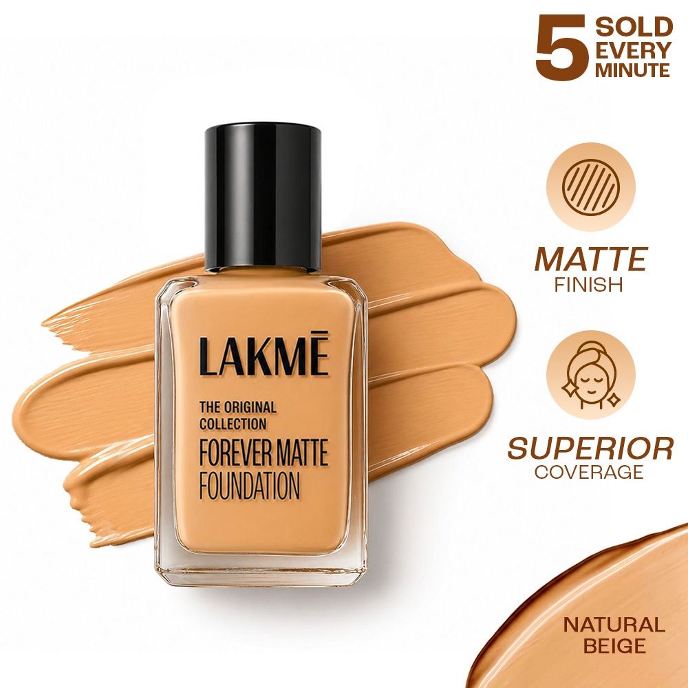 Lakme FOREVER MATTE FOUNDATION for Superior Coverage, with Vitamin E, sunscreen, lightweight & water resistant – 27 ml