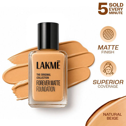 Lakme FOREVER MATTE FOUNDATION for Superior Coverage, with Vitamin E, sunscreen, lightweight & water resistant – 27 ml