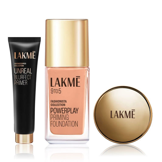 Lakme Flawless Base Trio (Blurfect Primer - Mattifies & Blurs Pores (10 g) + Powerplay Priming FoundationA - Cool Ivory C100 (25 ml) + Powerplay