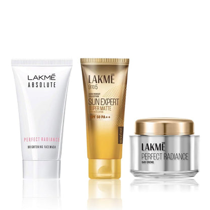 Lakme Radiant Glow Skin Essentials Kit 1 (Perfect Radiance Brightening Face Wash, Illuminated Look (50 g) + Sun Expert SPF 50 Super Matte Lotion