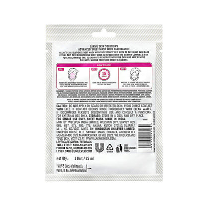 Lakme Skin Solutions Sheet Mask Brightening with Niacinamide 25 ml - Image 2
