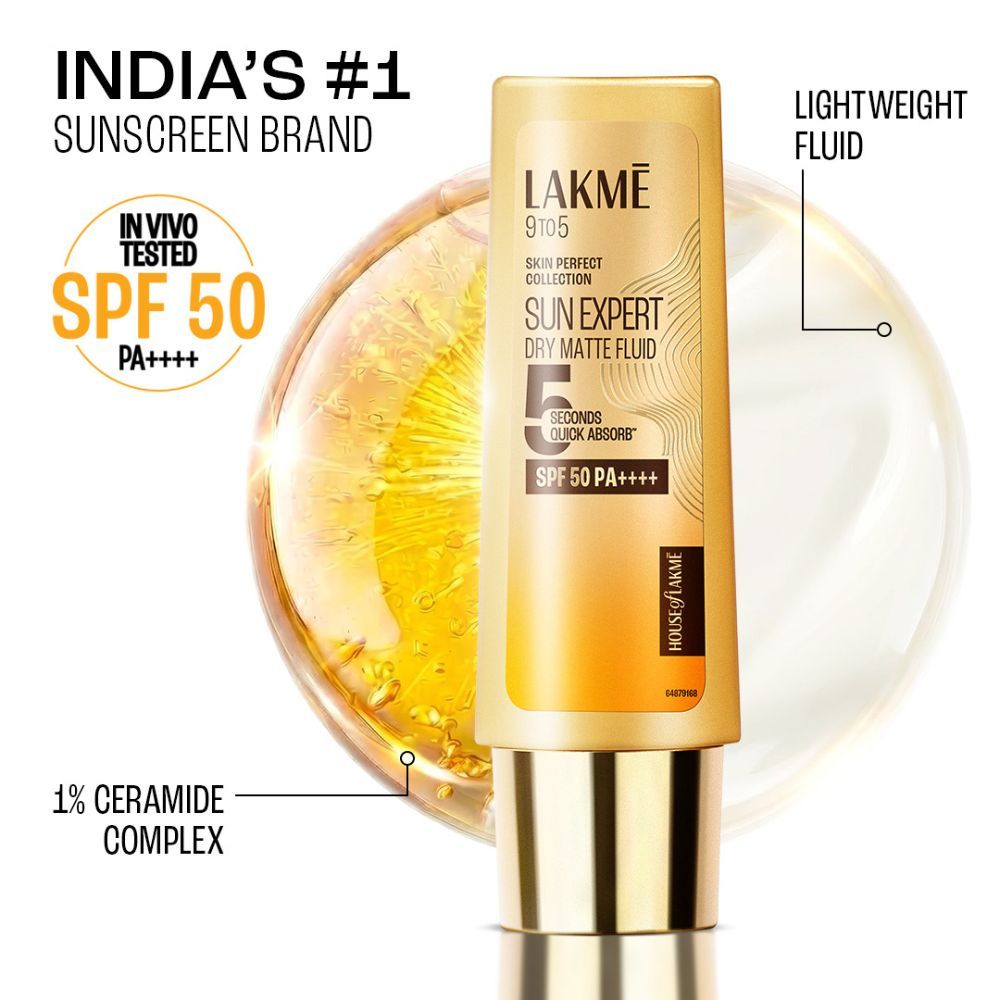 Lakme Fluid SPF 50 PA++++ In-Vivo tested Sunscreen With 1% Niacinamide & Ceramide,for oily skin 50 ml