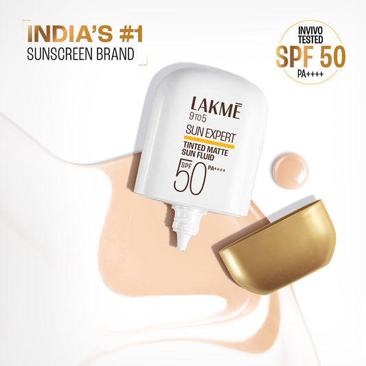 Lakme Sun Expert Tinted Matte Fluid SPF 50 Sunscreen - 1% Ceramide for Barrier Repair, Beige (50 ml)