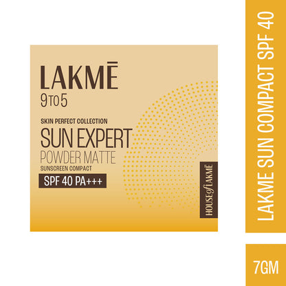 Lakme 9to5 Sun Expert Powder Matte Sunscreen Compact SPF40, 7 g