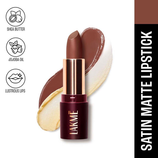 Lakme Ultimate Glam Satin Matte Lipstick With Jojoba Oil and Shea Butter, For Smooth and Nourished Lips - Nude Muse - 4.3 g