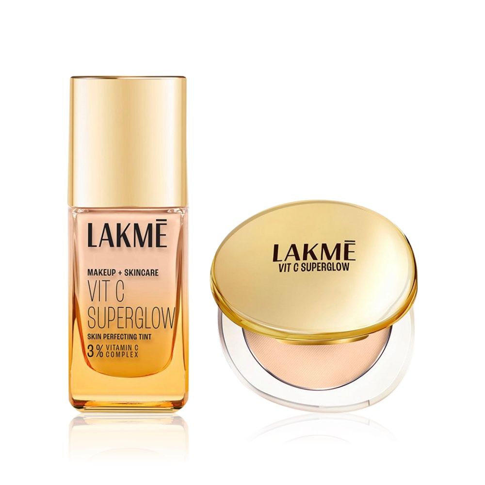 Lakme Makeup Combo pack - Lakme Vit C Superglow Foundation (25 ml) + Compact (8 g) - Light Skin Tone - Shade Ivory